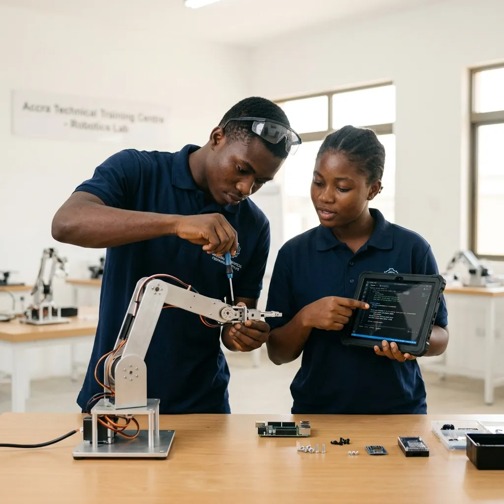 Young Ghanaian robotics team collaborating